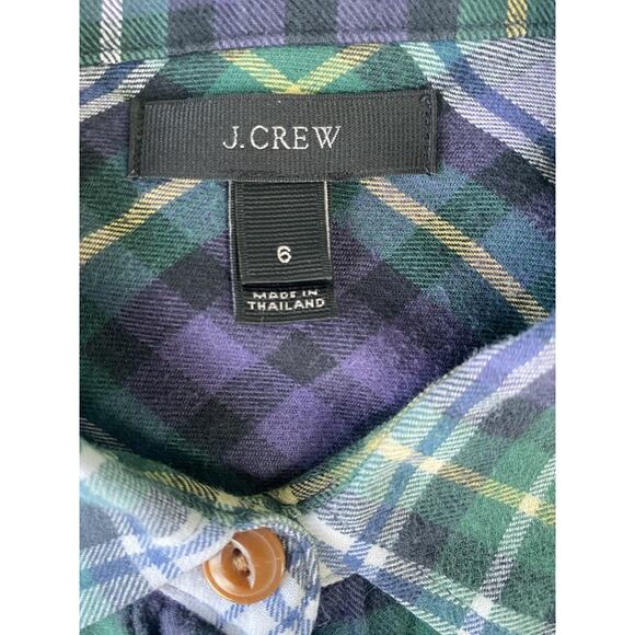 J Crew Flannel Womens Sz 6 Green White Blue Plaid Casual Long Sleeve Cozy Shirt - Picture 3 of 6